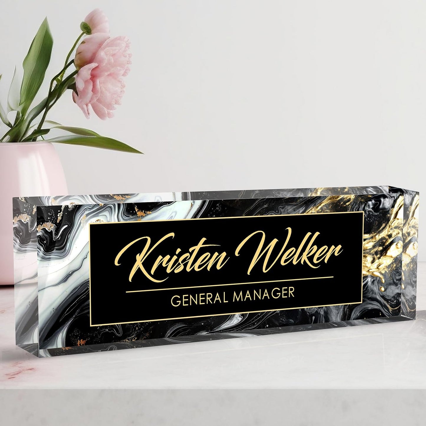 Custom Desk Name Plate Personalized, Acrylic Name Plate for Desk, Office Desk Decor for Women and Men, Employee Appreciation Gifts Office Gifts for Boss, Manager, Teacher, Nurse (deep Marble)