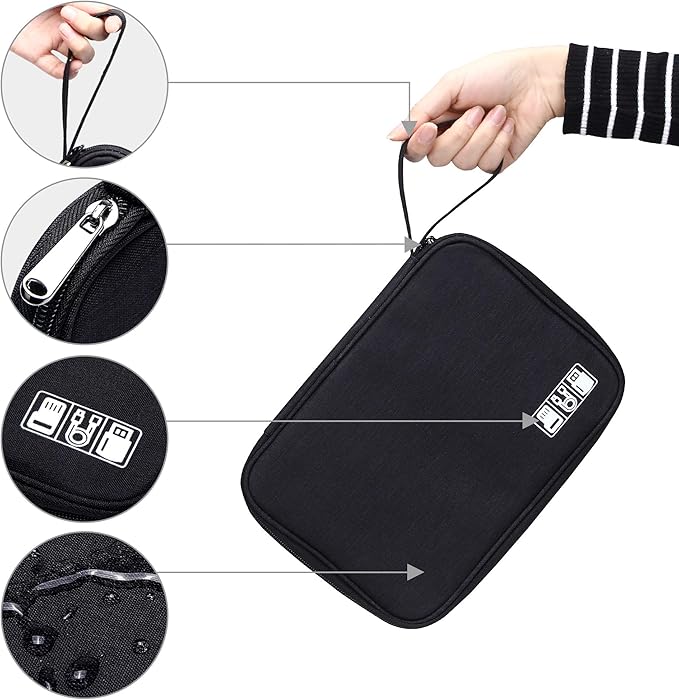CILLA Travel Cord Organizer Case, Portable Waterproof Storage Bag for Charger, Cord, USB, Power Bank, Earphone, SD Card, Travel Essentials