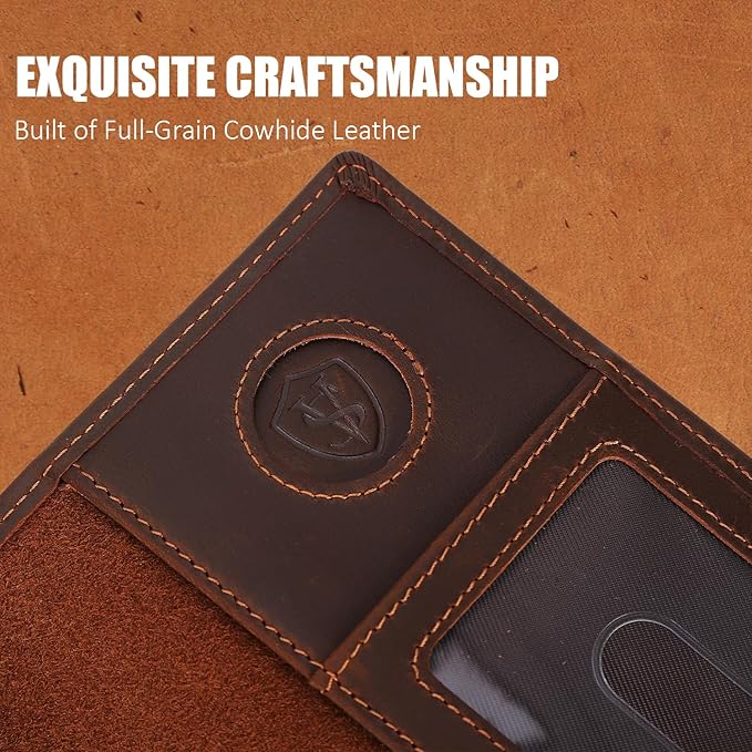 STAR VISTA Phoenix Leather Passport Holder, Full Grain Leather Travel Wallet - Slim, Bifold, RFID Blocking, ID Window, Coin Pocket, Card Slots, SIM Slots, AirTag Holder