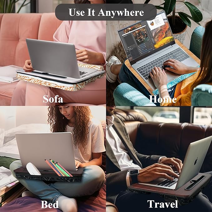 Lap Desk,Fits up to 15.6 inch Laptop Bed Table Computer with Soft Pillow and Storage Bag,Gaming Tray and Writing Tray on Bed for Home Office(2-Beige)