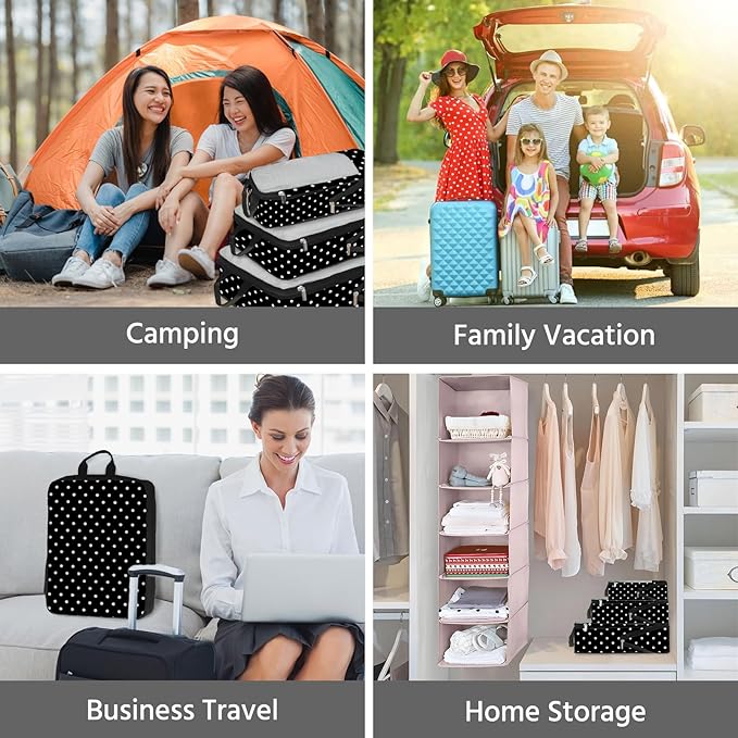 7 Pcs Compression Packing Cubes for Travel, Waterproof Suitcase Luggage Backpack Organizer with Toiletry Bag Travel Essentials for Women/Men-Polka Dots