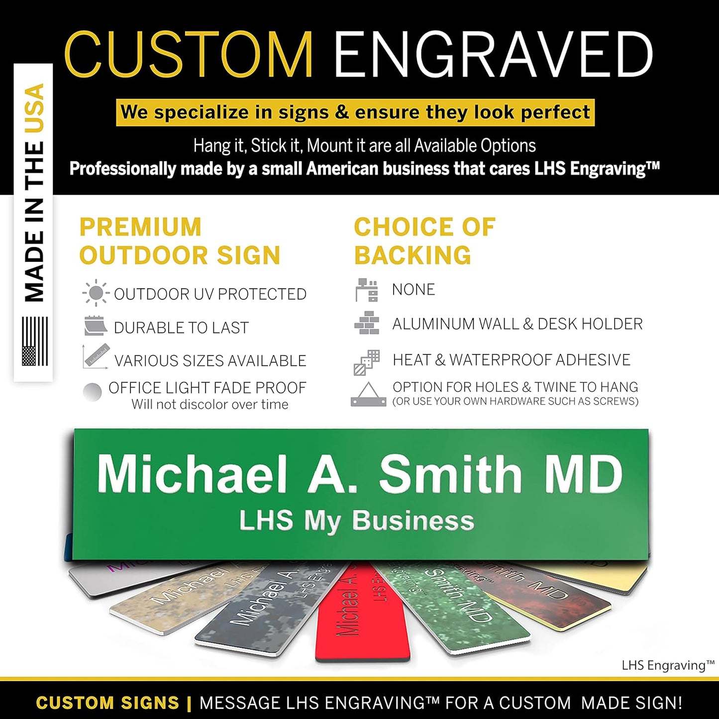 Engraved Custom Door Plate Green Plastic Office Door Sign with White Letters - Made in USA 2x6 B6