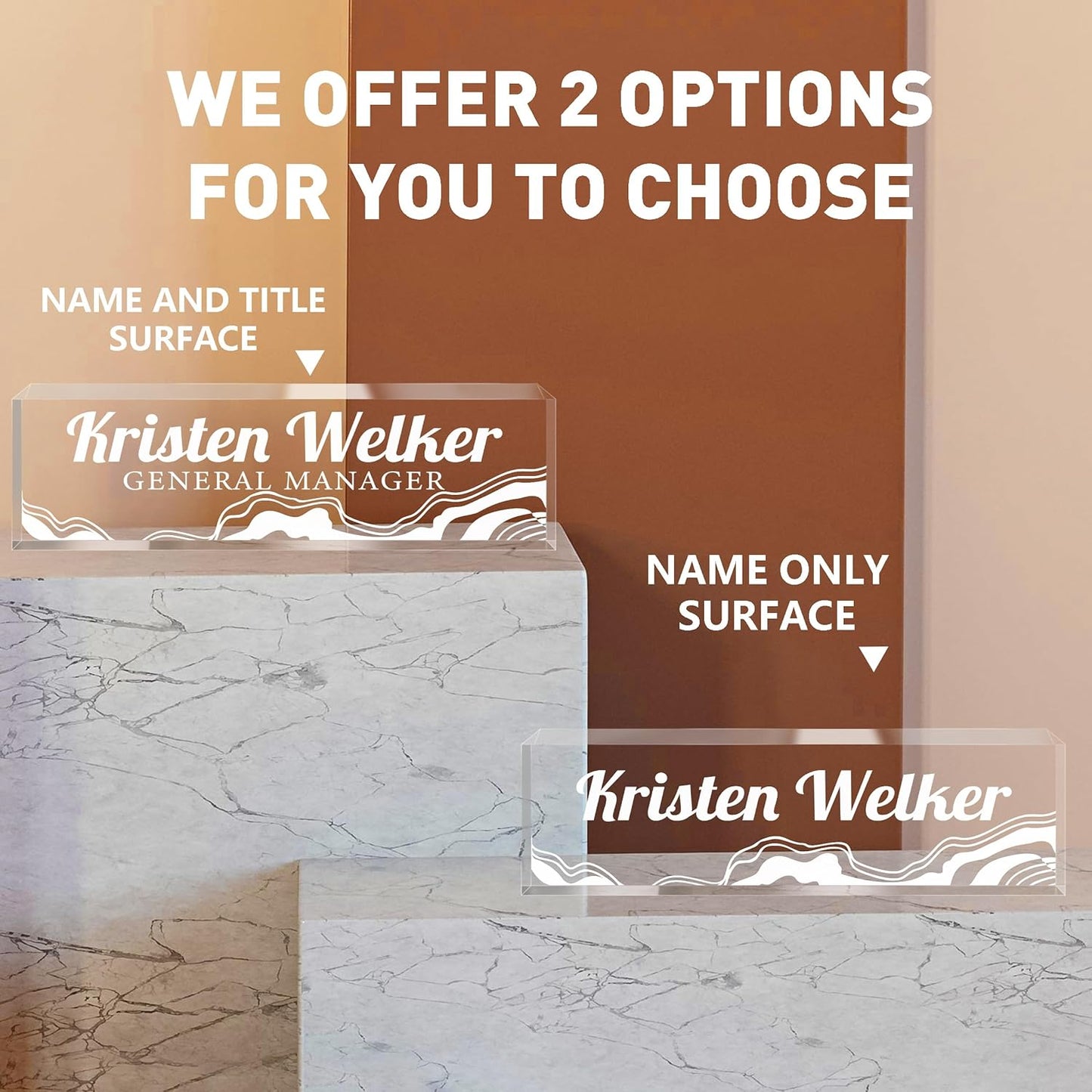 Personalized Name Plate for Desk - Custom Engraved Name Plates for Man - Boss Day Gifts for Boss - Acrylic Office Decor Appreciation Gifts for Teacher Nurse Coworker Social Worker (White Spray)