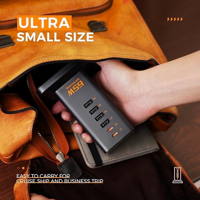 USB Charging Station for Multiple Devices PD 65W, TESSAN 9-in-1 USB C Charger Block for iPhone 16/15, MacBook, Tablet, Type C Desktop Charger with 3 AC, Home Travel Office Accessories