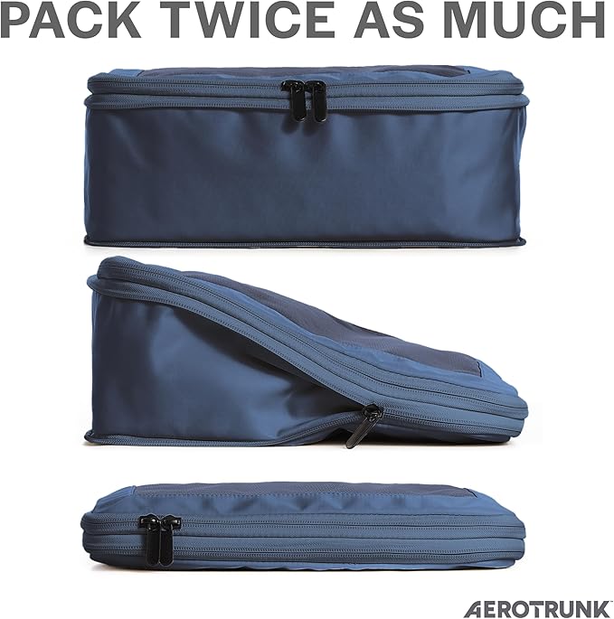 Compression Packing Cubes for Travel - Luggage Organizer Bags - Double Zipper Packing Cubes for Suitcases (2-Pack, Dark Blue)