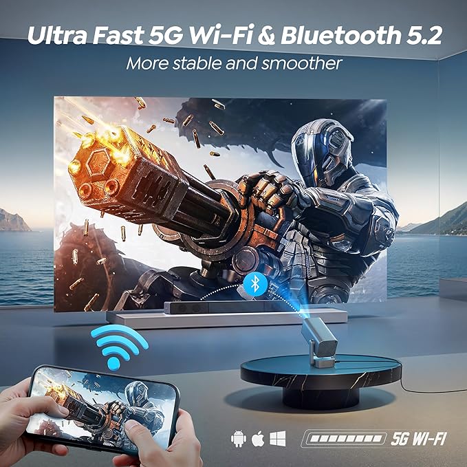 Mini Projector with WiFi and Bluetooth, [600ANSI/Electric Focus] Native 1080P 4K Portable-Outdoor-Movie Projector, 270°Adjustable Stand/Auto Keystone, TOPTRO Smart Proyector for Phone/TV Stick