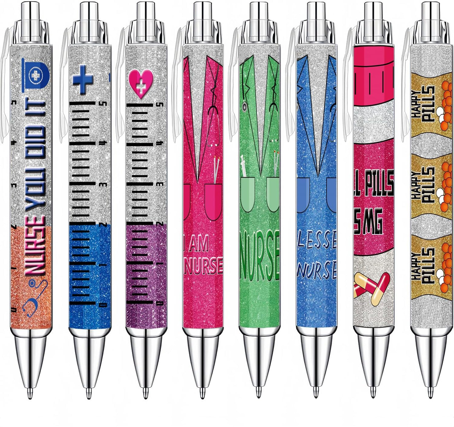 Idealmuzik 8 Nurse Ballpoint Pens,Gift for Nurse Week, Lovely Cartoon Cute Retractable Nursing Funny Ink for Medical Assistants Students Workers Office Appreciation Gifts