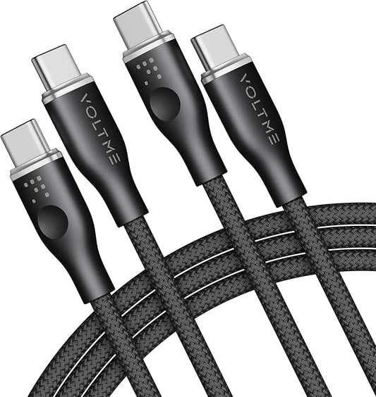 VOLTME USB C Cable (6ft 100W, 2-Pack), Premium Nylon USB C to USB C Cable 2.0, Type C Charging Cable Fast Charge for iPhone 17/16/15 Series,Galaxy S25/S24/S23,MacBook Pro 2020,and More