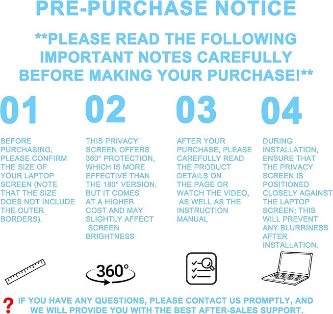 4-Way Laptop Privacy Screen Shield 14 Inch, Removable 16:9 Aspect 360° Privacy Filter Screen Protector for 14 Inch Laptop Computer, Anti Glare Blue Light Slide Mount Tabs Cover for Generic Laptop