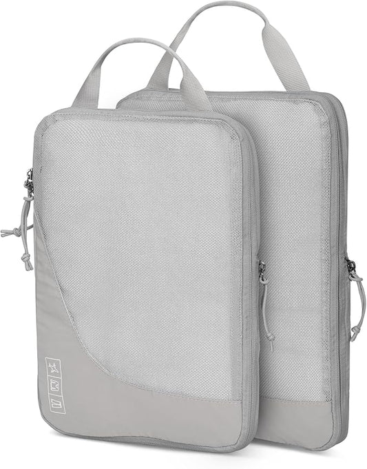 Hynes Eagle 6 Set/ 4 Set/ 2 Set Compression Packing Cubes Travel Essentials Lightweight Nylon Luggage Suitcase Organizer Bag Light Grey 2PCS