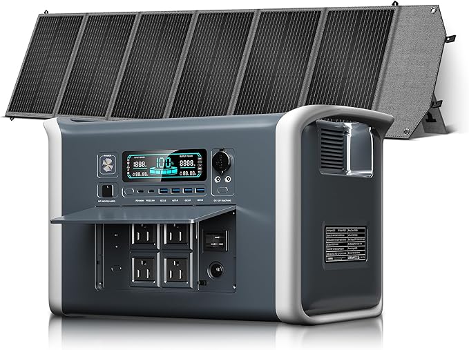 Portable Power Station 2048Wh with 200W Solar Panel - 2400W Solar Generator LiFePO4 Battery 1000W AC Output for RV Camping Emergency Backup