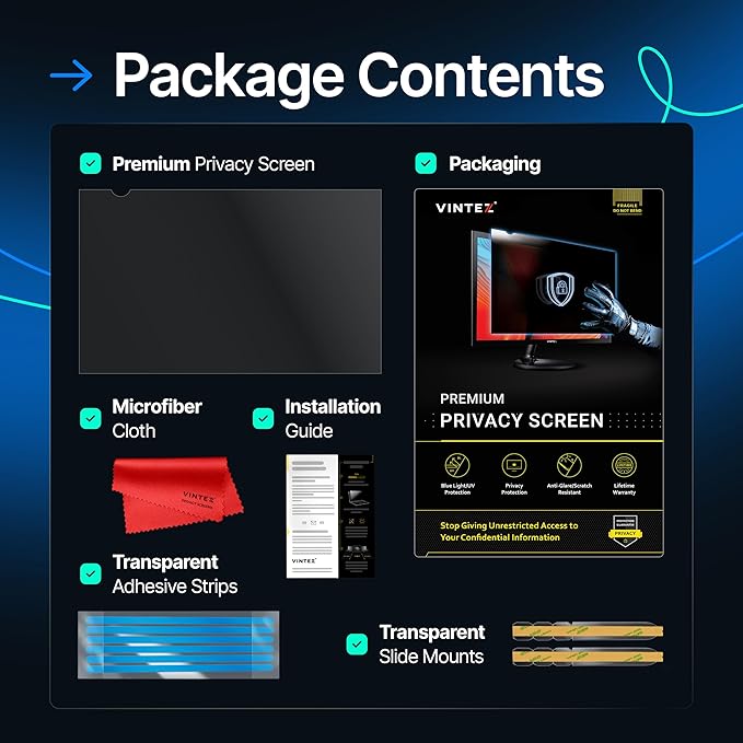 VINTEZ 28 Inch 16:9 Privacy Screen for Computer Monitor and Laptop - Anti Glare Protector Film Blue Light Filter Eye Protection - Computer Screen Privacy Shield, [1 Pack]