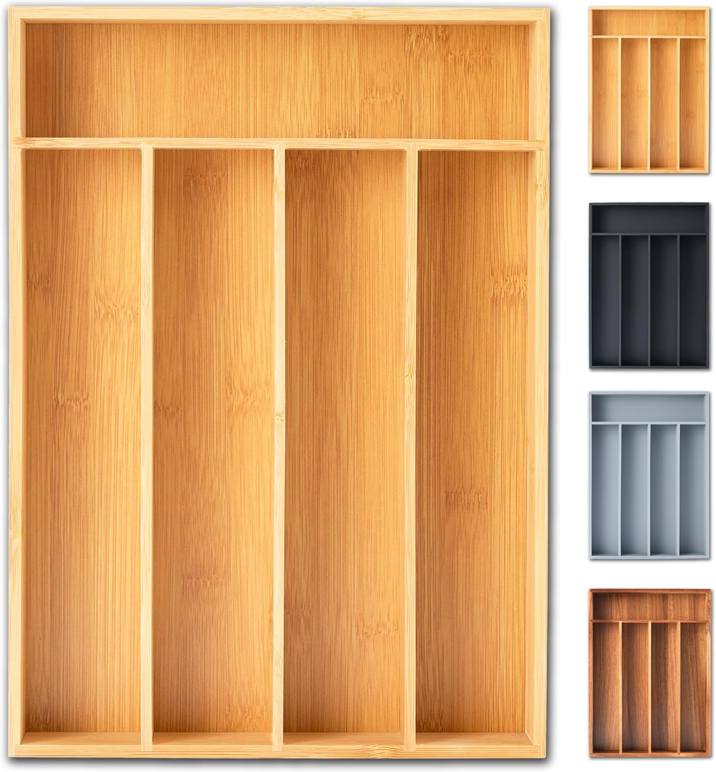 Silverware Organizer, 10 Inch Utensil Organizer Kitchen Drawer Organizer Bamboo Silverware Holder Cutlery Tray Organizer in Drawer Flatware Organizer Tray(5 slots, Natural）