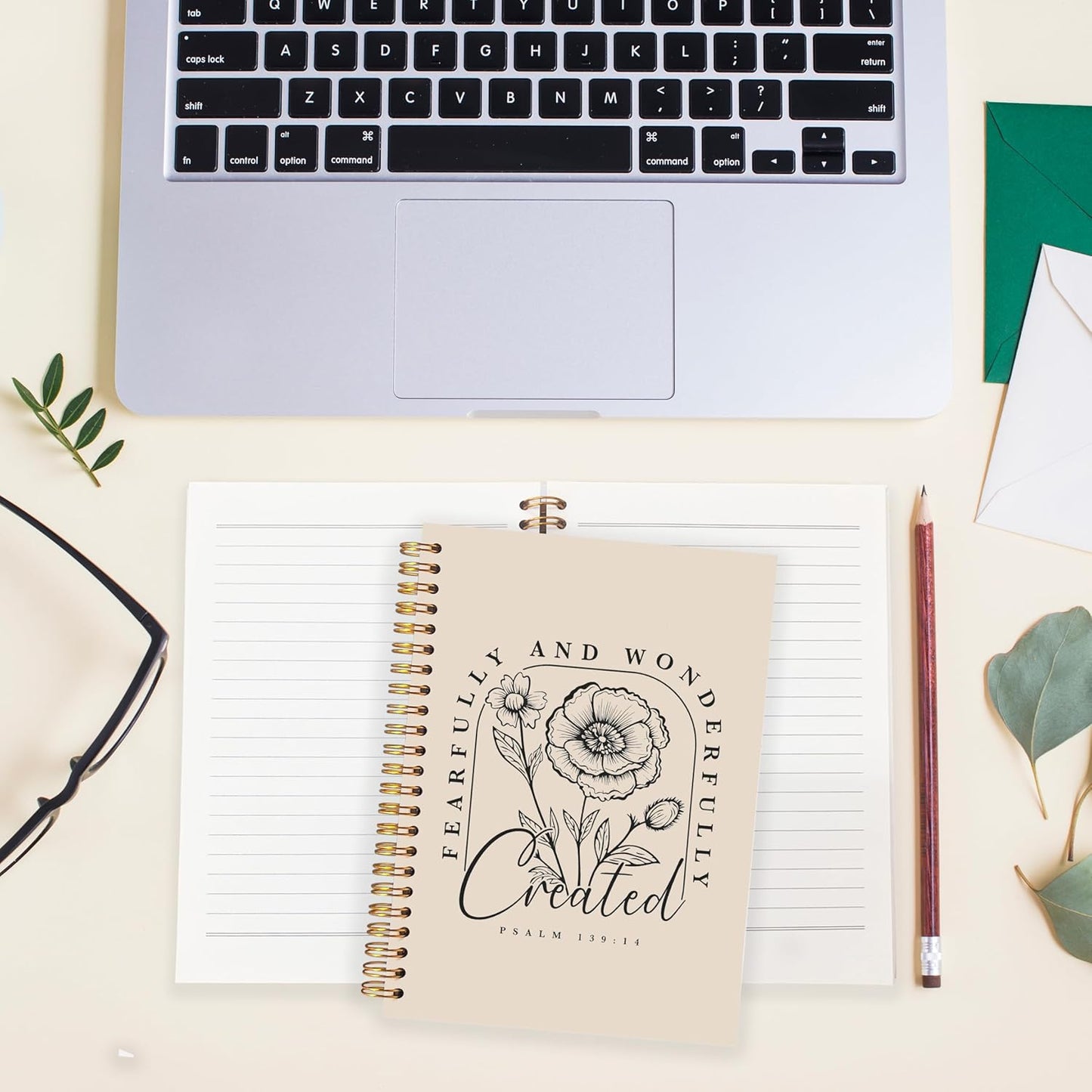 BearCake Floral Christian Notebook Journal, Christian Gifts for Women, Fearfully and Wonderfully Bible Journaling Prayer Journal for Women, Neutral Hardcover Spiral Notebook 5.5x8.3