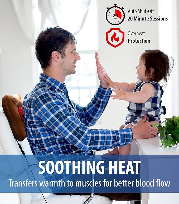 Zyllion Shiatsu Back and Neck Massager with Heat - 3D Electric Kneading Deep Tissue Massage Pillow for Muscle Pain Relief, Brown, ZMA-13