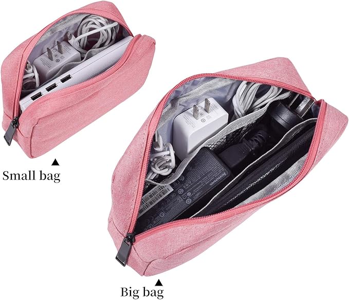 dealcase Electronic Accessories Organizer, Durable Small Electronics Accessories Storage Bag Compatible Laptop Charger Various USB,Cables,Cords and Power Travel Gadget Carry Bag,Pink(Small+Big)