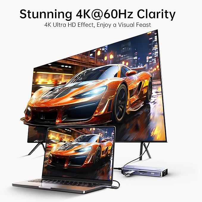 8-in-1 USB C Hub Adapter for MacBook, 4K60Hz HDMI, 100W PD Charging, USB 3.0, USB 2.0 * 2, SD/TF Card Reader, 100M Ethernet, 7 Ports Dongle for MacBook Pro/Air, iPad Pro, iPhone