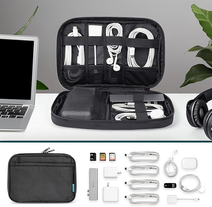PAVILIA Soft Electronic Organizer Travel Case, Travel Cord Organizer Bag, Small Cable Tech Storage Pouch, Travel Accessories Essentials Must Haves for Mobile Phone, USB, Cord, Charger, Black