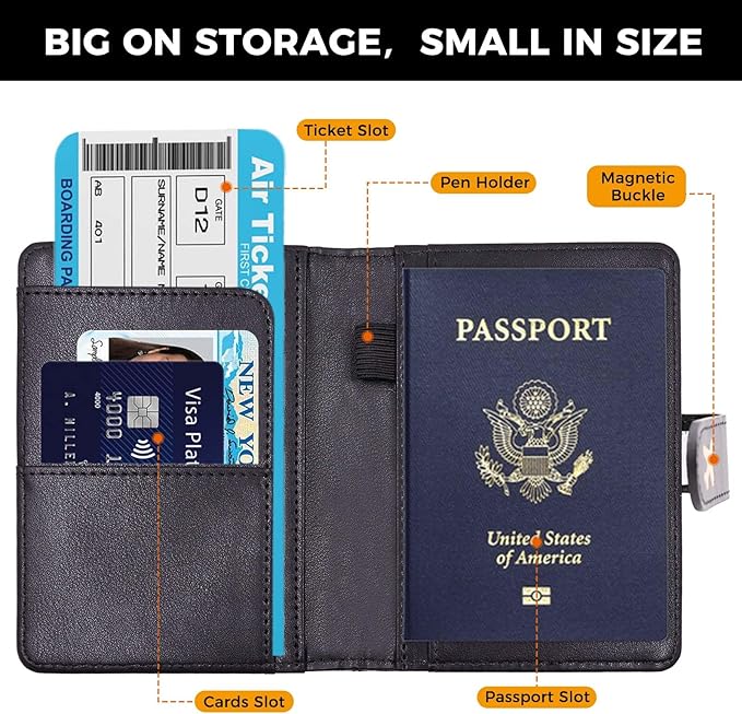 Melsbrinna Premium Leather Passport Holder Covers Case, Waterproof Rfid Blocking Travel Wallet Passport Holder with Pen Holder, Cute Passport Book for Women/Men