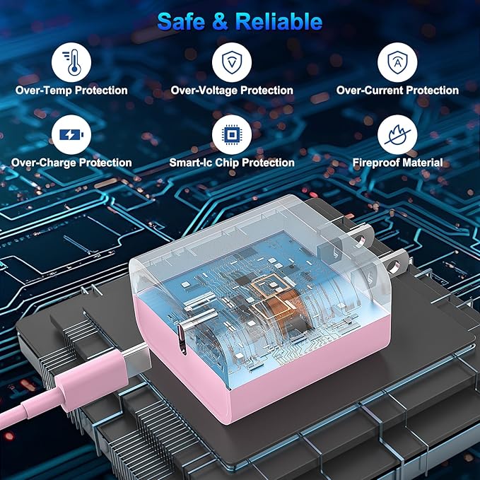 iPhone 17 16 15 Charger Fast Charging, 3 Pack PD 20W USB C Charger with 10FT Cord, USB C Cable Type C Chargers Block for iPhone 17/17 Pro/17 Pro Max/16/16 Plus/16 Pro/16 Pro Max/15/15 Pro（Pink）