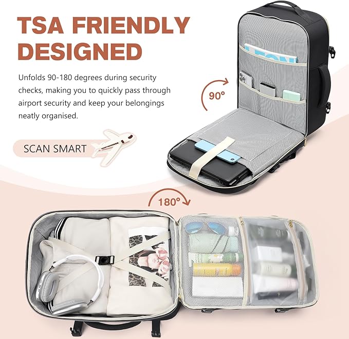 VNINE Travel Backpack for Women Men: 40L Large Carry on Backpack 17 Inch Laptop Backpack Flight Approved Business Work Bag Water Resistant Luggage Daypack Weekender Bag for College Hiking Overnight