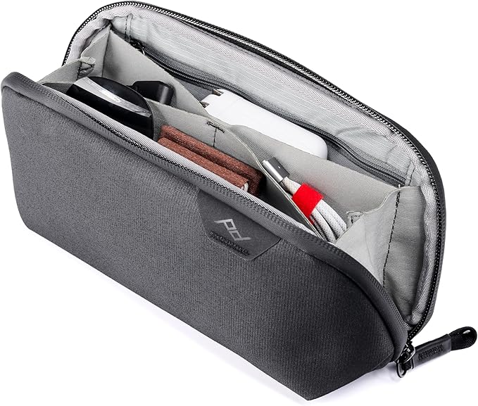 Peak Design Small Tech Pouch, Charcoal, Electronics Organizer for Travel or Everyday Carry, Origami-Style Storage, Cable Pass-Through, Weatherproof Recycled Nylon, Gear Carry Bag for Men and Women