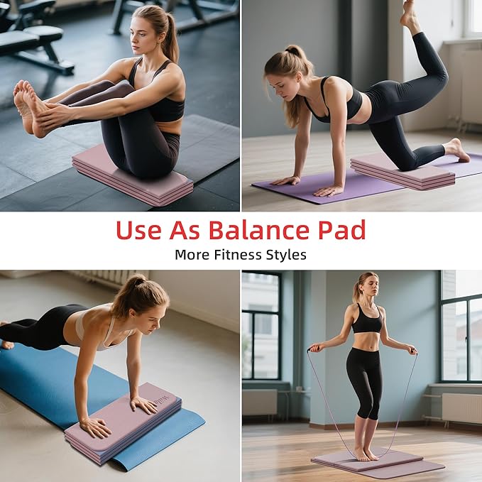 1/2inch Extra Thick Foldable Yoga Mat with SGS Certified Odourless POE Material - Light Weight Non Skid Easy to Clean Travel Workout Excercise Mat, 71x24inch