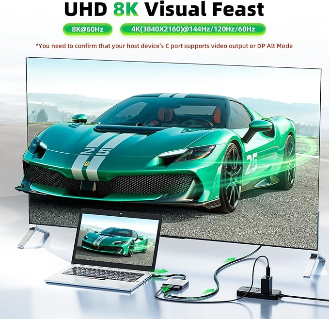 USB C to DisplayPort Multiport Adapter Dock, BolAAzuL 3-in-1 Type C Hub with 1xDP 1.4 + 1xUSB 2.0 + 1xPD Charging Port(Type C), 8K 60Hz/ 100W PD/DP ALT Mode Supported for Macboo pro, iPad pro, Monitor