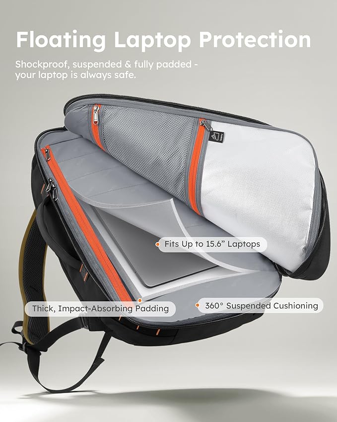 Tolaccea Travel Laptop Backpack, Large Carry on Backpack Flight Approved Convertible Duffle Luggage Bag Daypack Work Business Rucksack Fits 16" Laptop for Men Women 3 Carrying Ways, 40L-50L Expandable