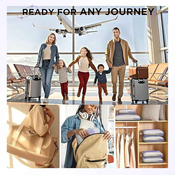 10 Set Compression Packing Cubes for Travel Essentials,Compressible Expandable Packing Cubes for Suitcase,OlarHike Luggage Organizer Bags for Travel,Handy Helper for Organizing Clothes(Purple Gray)