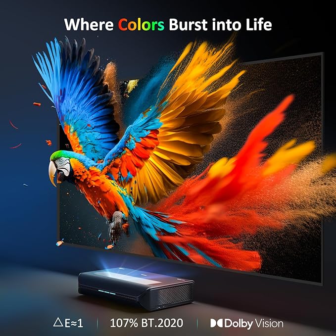 NexiGo Aurora Pro, Ultra Short Throw 4K Tri-Color Laser Projector, 2400 Lumens, Screen Adoption, Dynamic Laser Dimming, Dolby Vision & Atoms, HDR10, HLG, Active 3D, 60W Speakers, UST Laser TV, PJ92