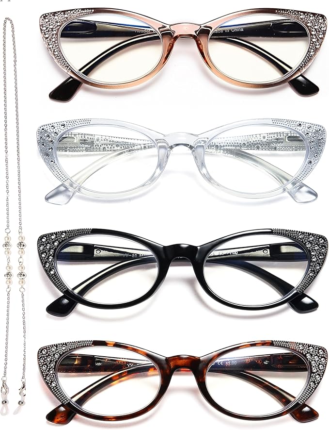 EYEURL 4-Pack Cat Eye Reading Glasses for Women Blue Light Glasses Fashion Computer Readers with Spring Hinge Anti-Glare Readers for Women 2.5