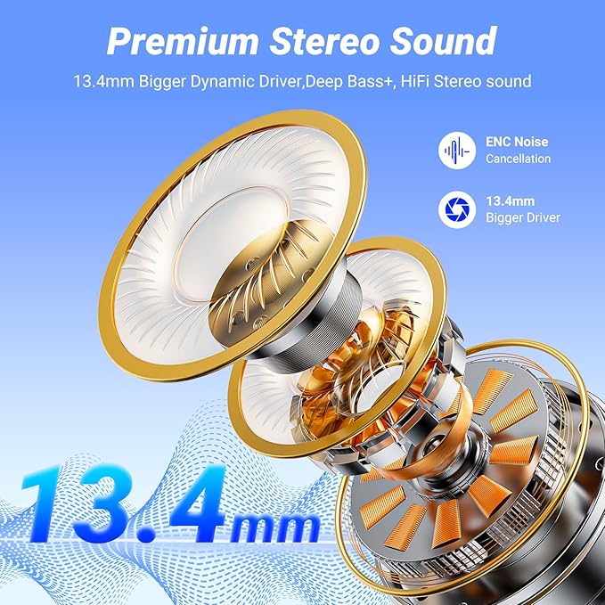 S48 wireless earbuds Headphones bluetooth 5.4 42h Duration Playback for running/fitness/office use. Equipped with 4 noise cancelling microphones, IPX6 waterproof and LDE battery display screen