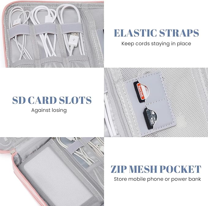 mygreen Travel Electronics Organizer, Waterproof Cable Organizer Bag for Electronic Accessories Triple Layer Large Shockproof Cable Storage Bag for Cord, Hard Disk, Power Bank, Tablet Aqua Sky