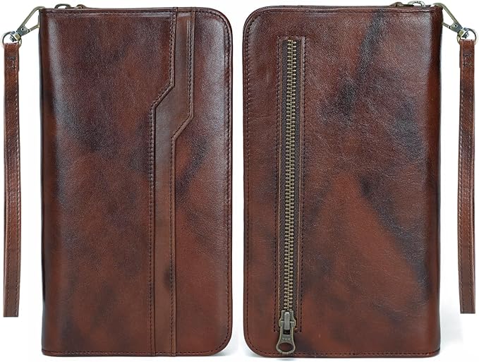 Polare Full Grain Leather Family Travel Passport Wallet and Documents Organizer RFID Blocking Case Holder Fits 6 Passports for Men and Women