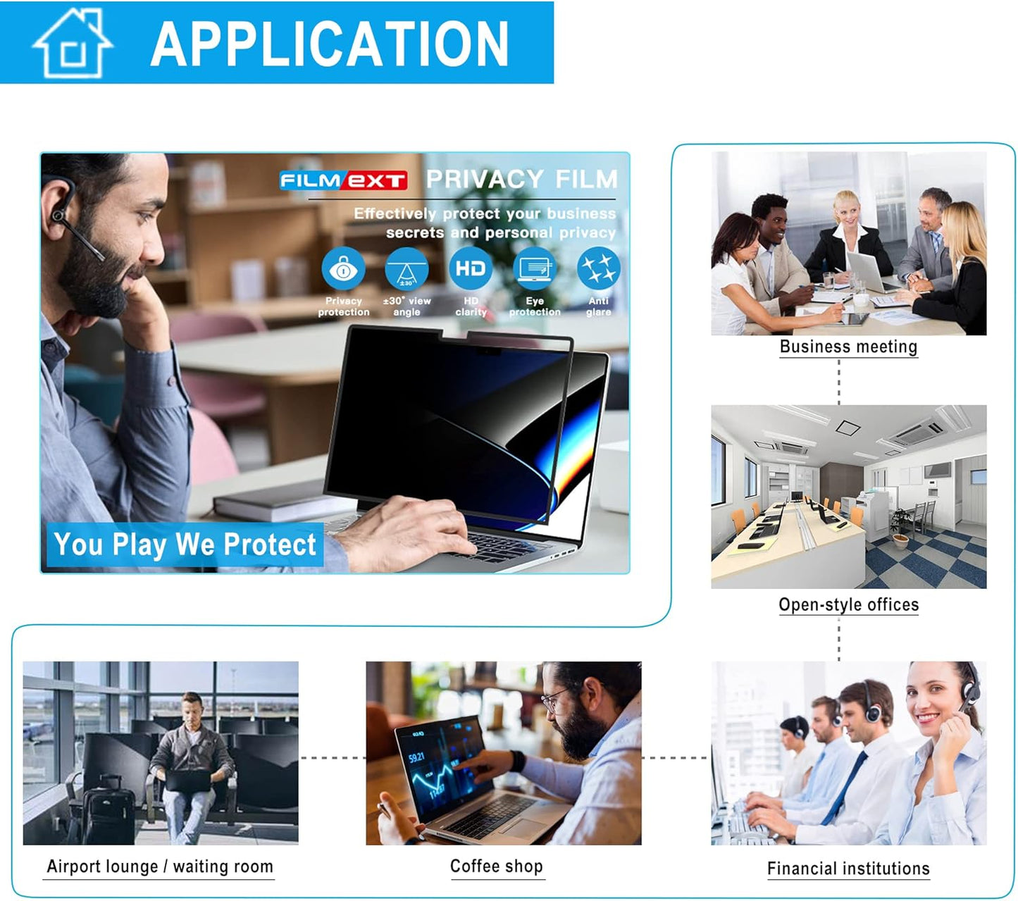 FILMEXT Privacy Screen for Macbook Pro 14 inch (2025-2021, M4 M3 M2 M1), Removable Macbook pro 14.2" A3112 A3401 A2992 A2918 A2779 A2442 Privacy Laptop Screen Filter Anti-Spy/Anti-Glare/Eye Care