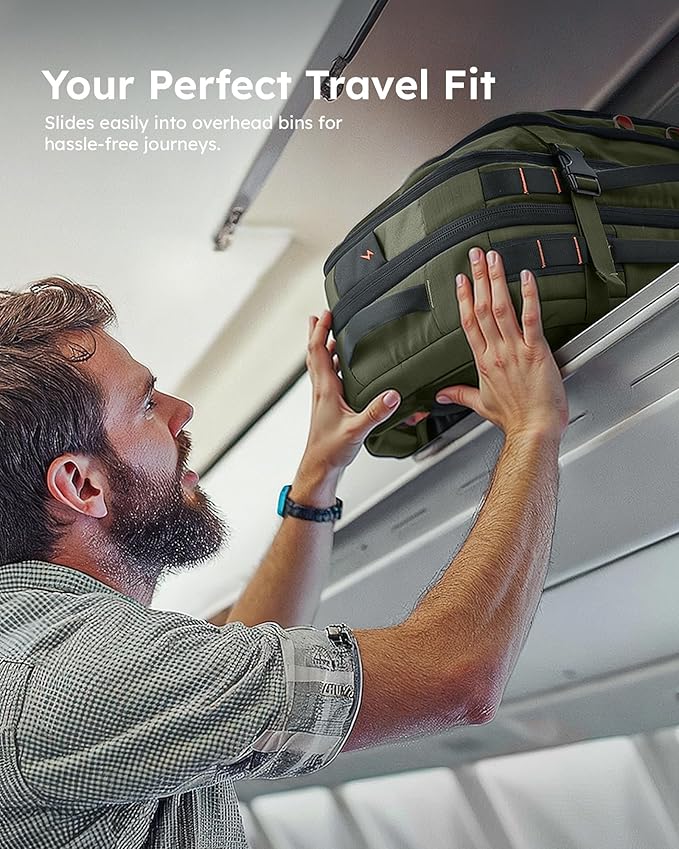 Tolaccea Travel Backpack, TSA Friendly Flight Approved Carry-on Luggage Water-resistant Business Rucksack, Durable Large Computer Bag Daypack Fits 15.6 Inch Laptop, 35-45L Expandable - Green