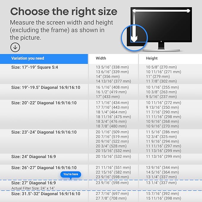 VINTEZ Blue Light Screen Protector for 27 Inch Computer Monitor and Laptop – Anti-UV Blue Light Blocking Film for Desktop PC, Eye Protection Filter, 24" x 14", 2 Pack