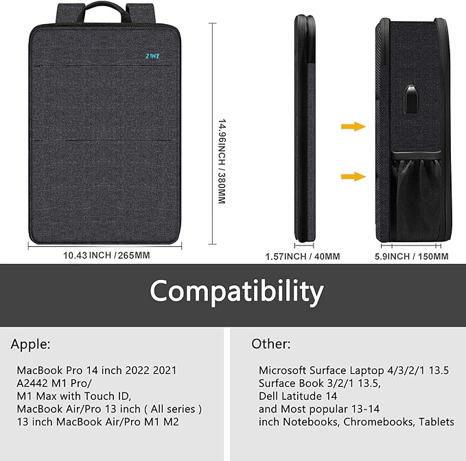 ZINZ Slim & Expandable Laptop Backpack Water Resistant Travel Backpack Compatible with MacBook Air/Pro 13-14 inch XPS 13 Surface 13.5" and Most 13-14 inch NoteBooks,B01K01