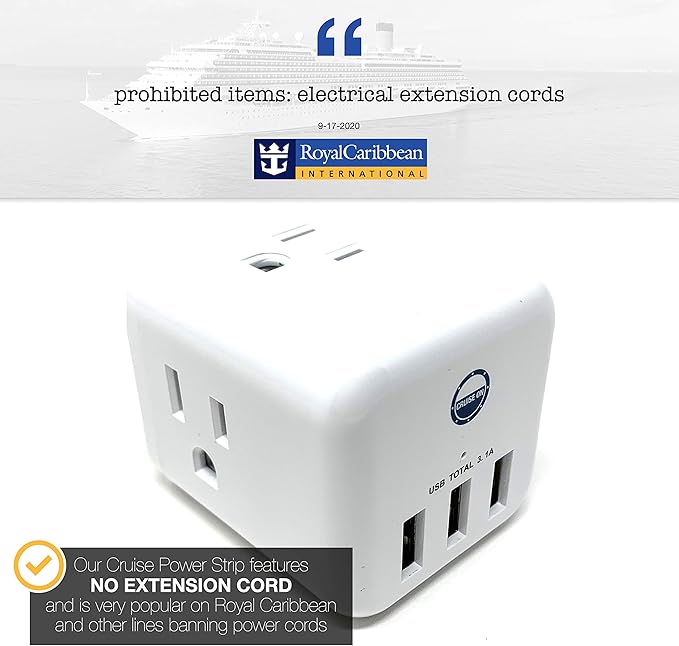 Cruise Approved Power Strip Non Surge Protector for Cruise Ship Multi Plug, 6 Outlets, 3 USB & 3 AC Outlet for Carnival, Celebrity, Princess, Norwegian & Major Lines in 2025 & 2026