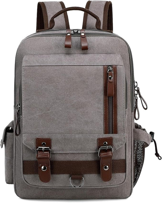 Lanola Water-resistant Canvas Backpack with Anti-Theft Pocket, Daypacks Fits 15.6 Inch Laptop for Men Perfect for Work, Travel, Daily Use (Grey)