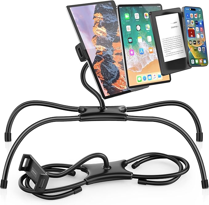 AboveTEK iPad Holder for Bed, Adjustable Tablet Bed Stand Mount, 360° Hands-Free Kindle Holder for Reading in Bed, Compatible w/ 4.7"-15.6" Tablets/iPads/Kindles/Phones/Samsung - Durable & Flexible