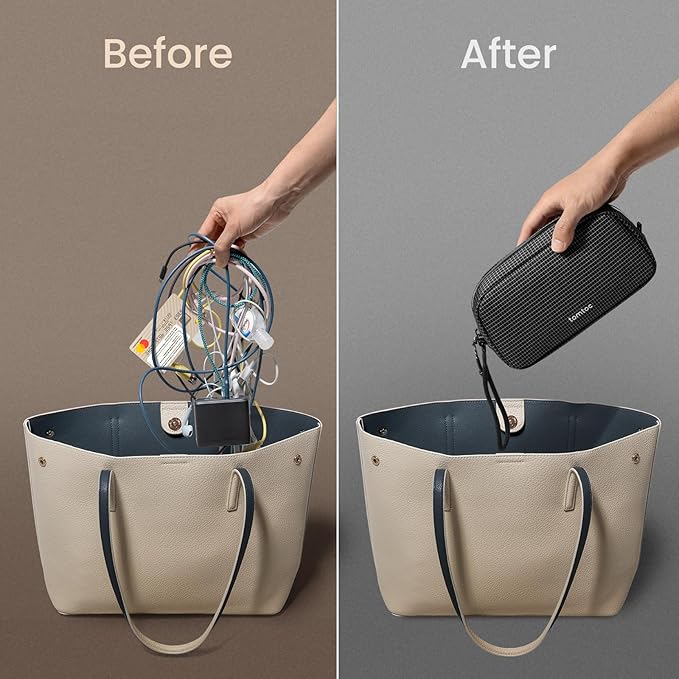 tomtoc Electronics Organizer Travel Case Performance, Water Resistant Bag Cable Tech Pouch Accessories, Carry Storage for Cord, Phone, Cables, Airpods, USB Flash Drive, Daily Items