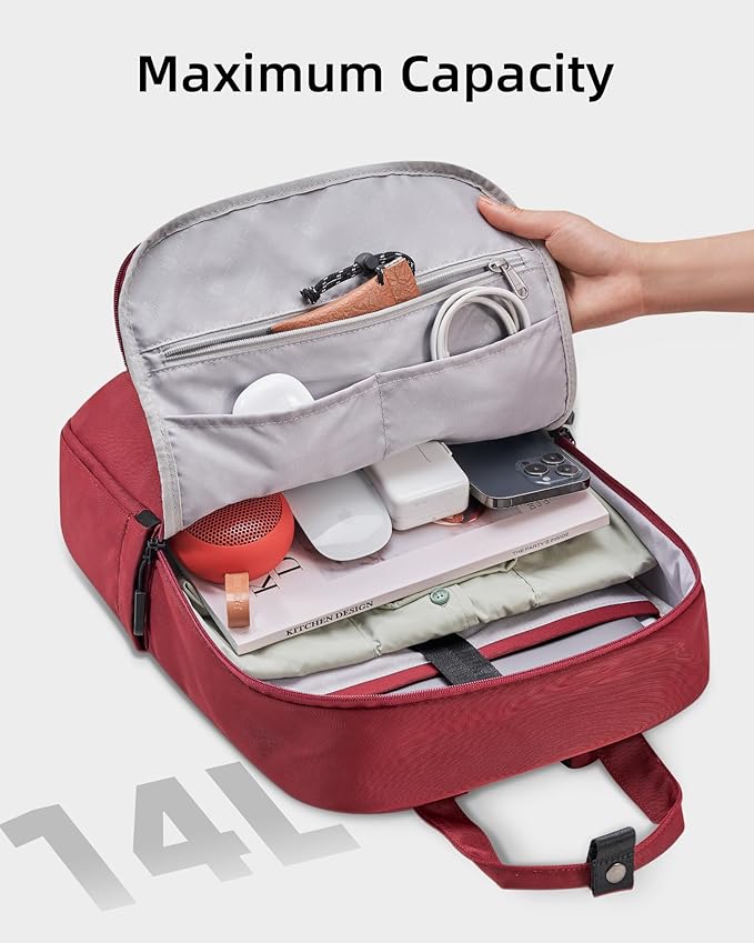 Travel Backpack for Women, 14 Inch Laptop Backpack, Water Resistant College Bookbag, Large Capacity Red Computer Backpacks for Work, Red