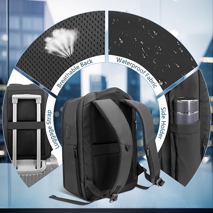 Laptop Backpack for Men Business Travel Laptop Backpack with USB Charger Lightweight Anti-Theft Water-Resistant Fits 15.6 Inch Laptop for Travel Daily Work Office College with Small Bag-Black