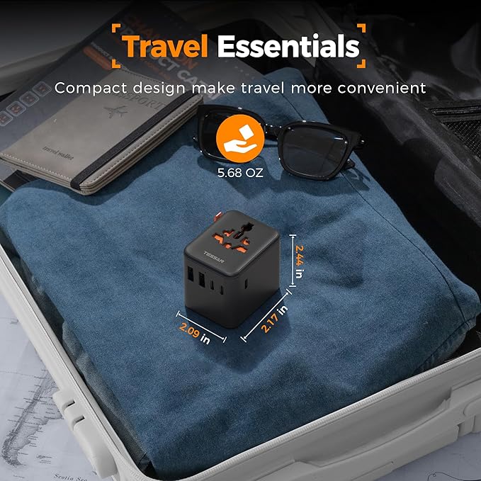 TESSAN Universal Travel Adapter 28W, International Power Adapter with 5 USB Ports (3 USB C), Travel Plug Adaptor Worldwide for US to Europe UK France Germany Spain Australia (Type C G A I), Black