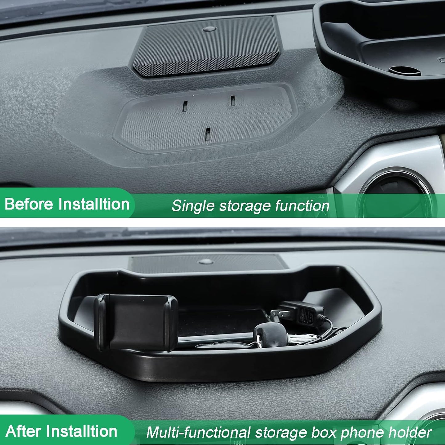 LLKUANG Black ABS Car Center Console Dash Table Storage Tray Fit for Toyota Tundra 2014-2021 Instrument Organizer 360° Rotating Phone Holder Cradle Accessories (with Mobile Phone Holder)