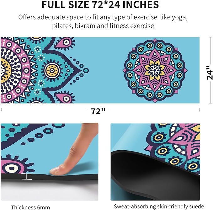 nuveti Yoga Mat Print Extra Thick TPE Non Slip Fitness Exercise Mat with Carrying Bag,72"x24" Extra Thick 6MM Exercise & Workout Mat for Yoga, Pilates Fitness and Floor Exercises