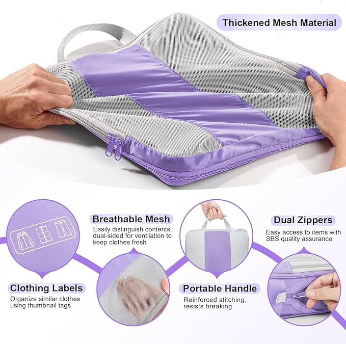 10 Set Compression Packing Cubes for Travel Essentials,Compressible Expandable Packing Cubes for Suitcase,OlarHike Luggage Organizer Bags for Travel,Handy Helper for Organizing Clothes(Light Purple)