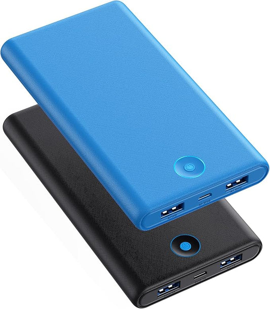 [2 Pack] Portable Charger Power Bank 20000mAh,Ultra Slim Portable Phone Charger with Dual USB Outputs,Backup Charging External Battery Pack Compatible with iPhone 15/14/13/12/11,Android etc-Black+Blue